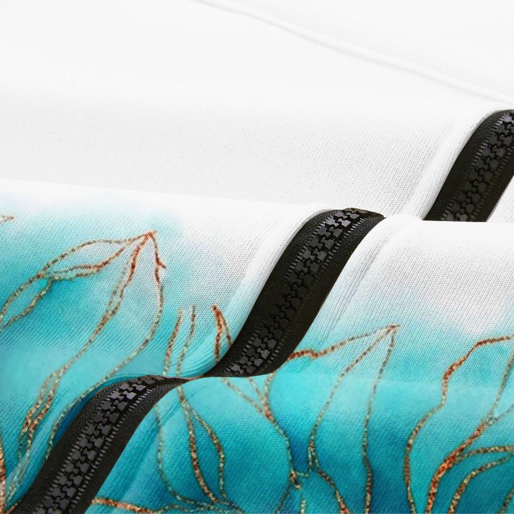 Módní dámské ležérní volný svetr s kapucí, střední délka kabát s dlouhým rukávem s potiskem