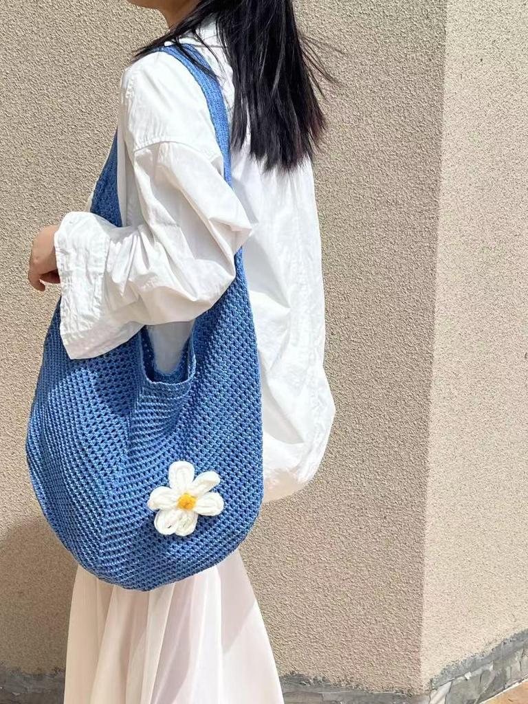 2025 New Stylish Women's Woven Knit Beach Bag - Hollow Single Shoulder Design