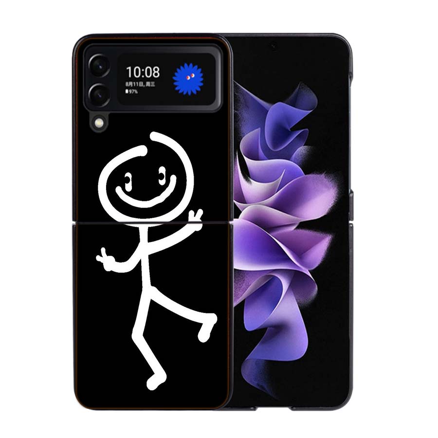 Funny Cute Cartoon Matchman Phone Case For Samsung Z Flip 7 6 5G Galaxy Z Flip4 Z Flip5 Z Flip3 Coque Black Hard PC Shell Protec