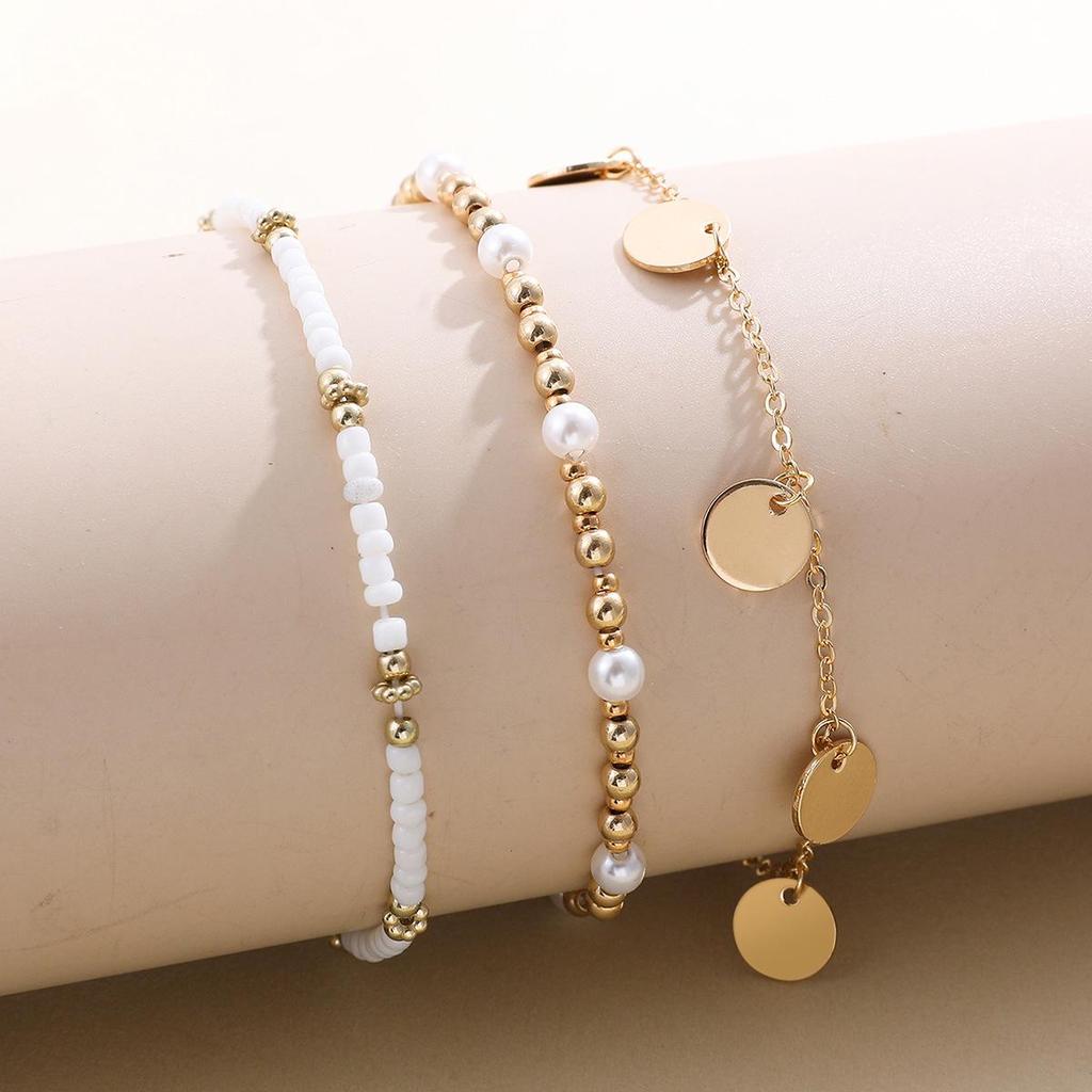14K Gold Crystal Teardrop Pendant Tassel Bracelet & Anklet Set