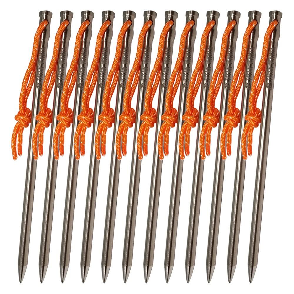 TITAN MANIA Titanium Solid and 6mm Set of for and Hard Tent Camping Storage Bag Included x Set of Pegs, Titanium, Ultra-Lightweight Strong, Diameter,