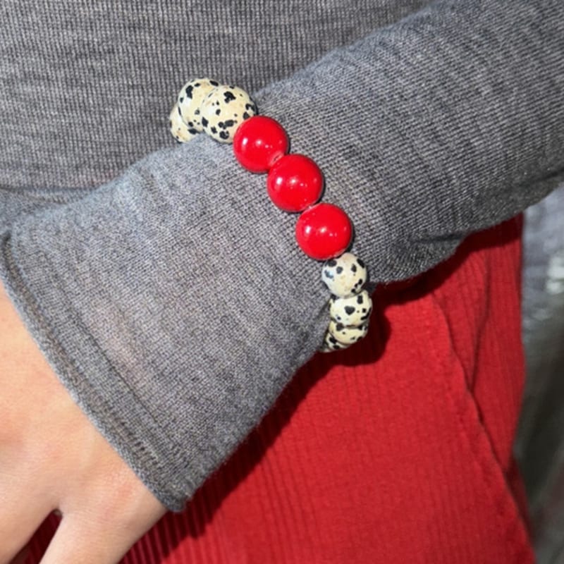 August Harmony 925er Silber Dalmatiner Gemischter Perlenarmband