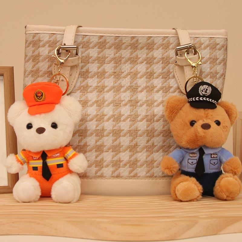 Cute Cute Traffic Police Bear Pendant Plush Toys Fire Police Bag Hanging Keychain Doll