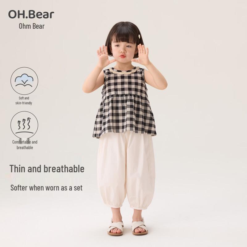 Ohm Bear Girls Plaid Summer Outfit 130