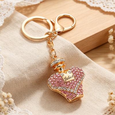 Keychain Pendant Rhinestones Inlaid Perfume Bottle Design Key Chain with Lobster Clasp Bag Charm