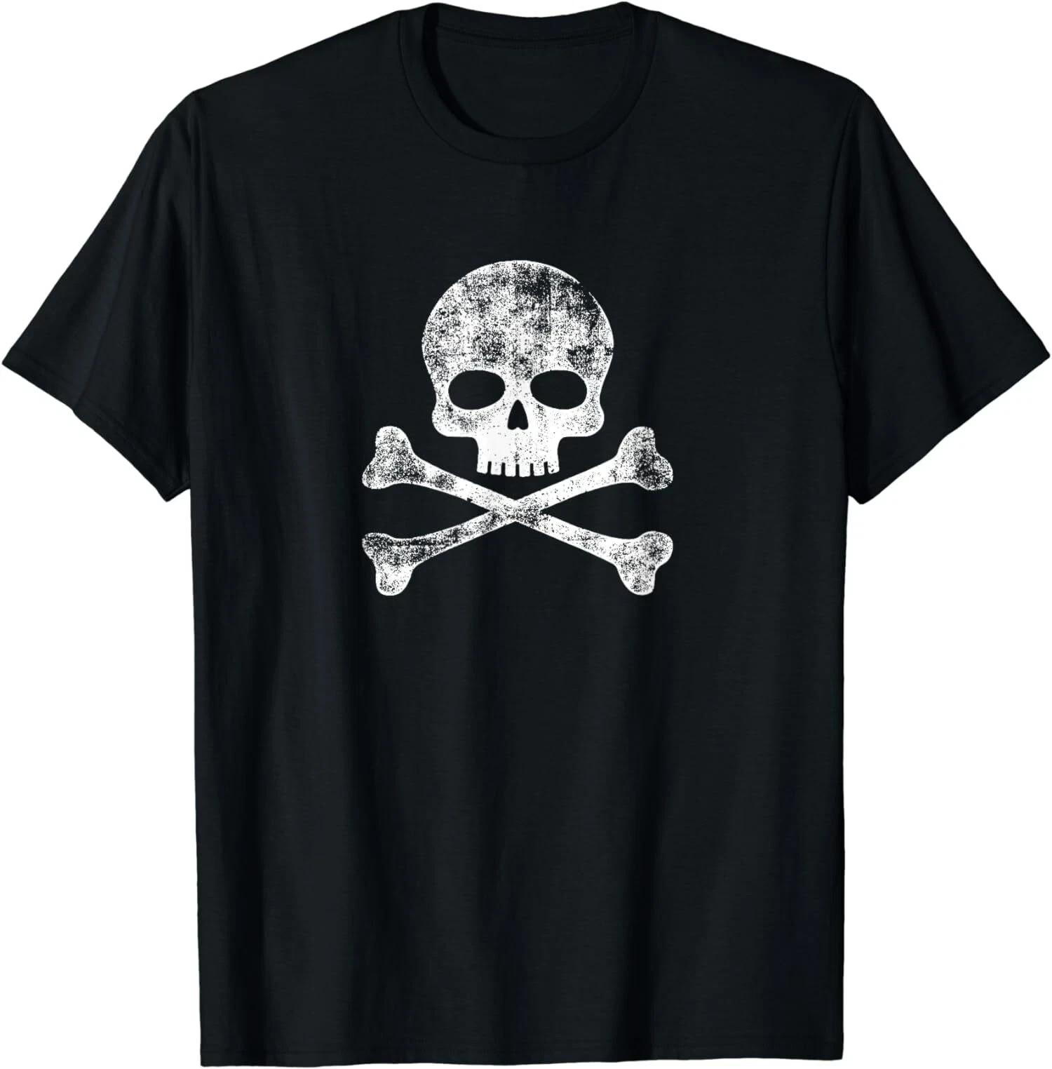 Vintage Jolly Roger Skull Crossbones Pirate Skeleton Retro T-Shirt S