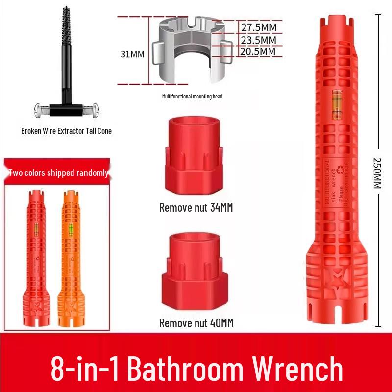Short Handle Universal Multi-functional Bathroom Faucet Wrench with Large Opening 8-in-1 Sink Wrench