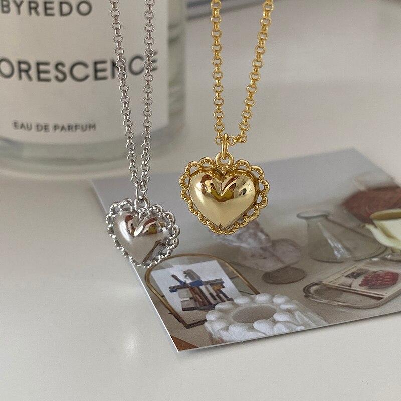 Sterling Color Graceful Lace Heart Charm Pendant Pendant Necklace Modish Stylish Gathering Party Event Choker Pendant Necklace Wedding
