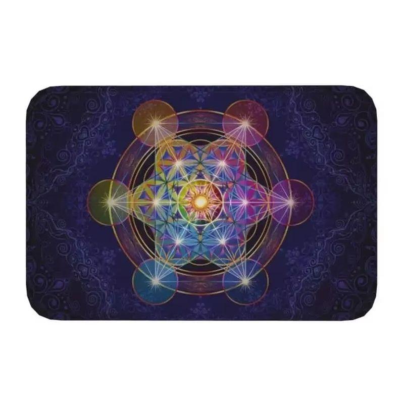 VIKAMA Bohemian Mandala Flower of Life Doormat Non Slip Waterproof Entry Floor Rug Blue Gold Sacred Pattern Home Decor