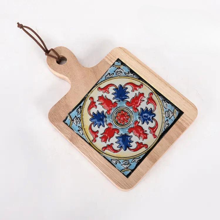 Solid Wood Flower Brick Hand Pot Mat Insulated Cup Mat Retro Dining Mat Decoration for Home Restaurants Kitchen Table Mat Cup