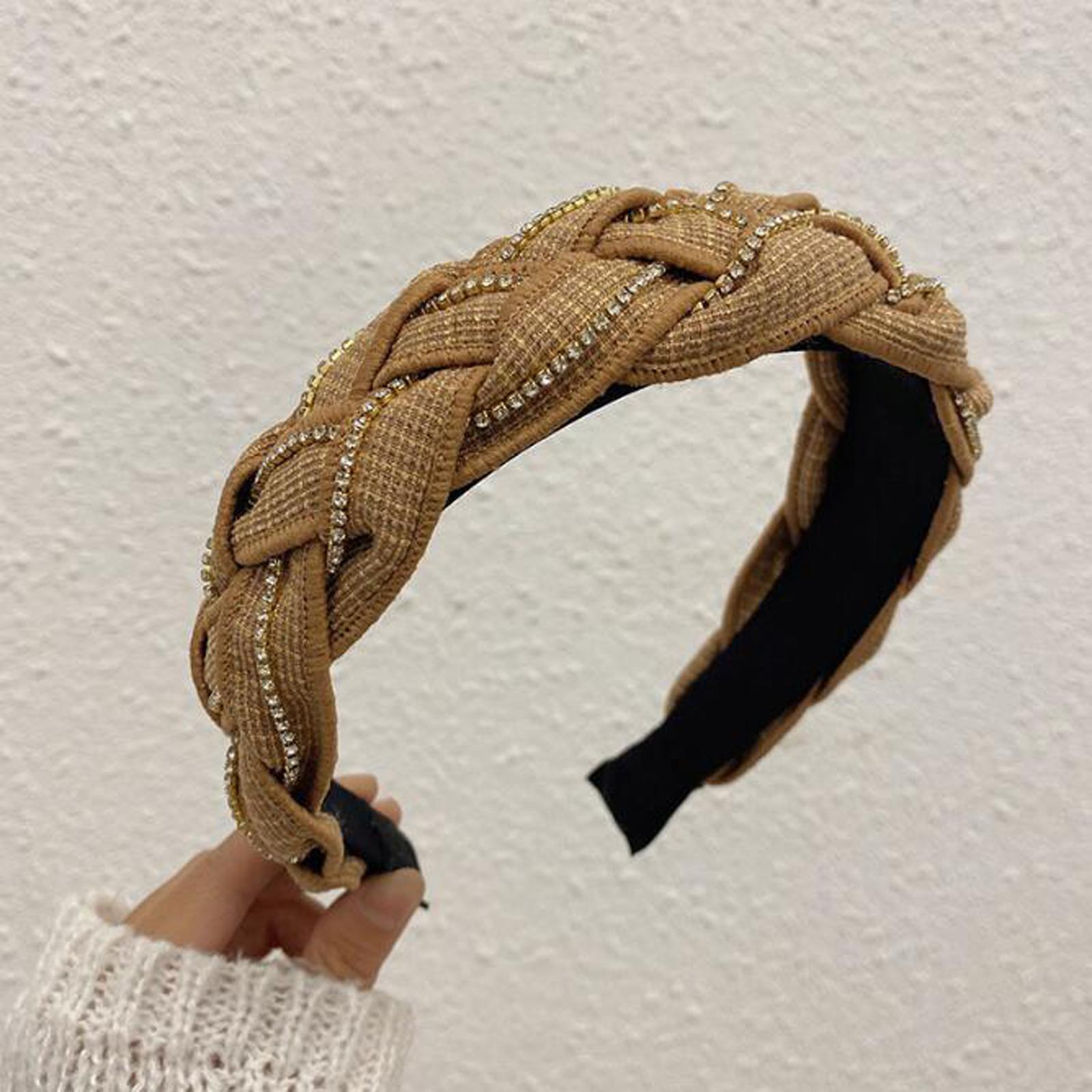 

PROLY Новая Мода Женские Аксессуары для Волос Широкий Бок Ручная Работа Плетеный Ободок Стразы Повязка на Голову Тюрбан