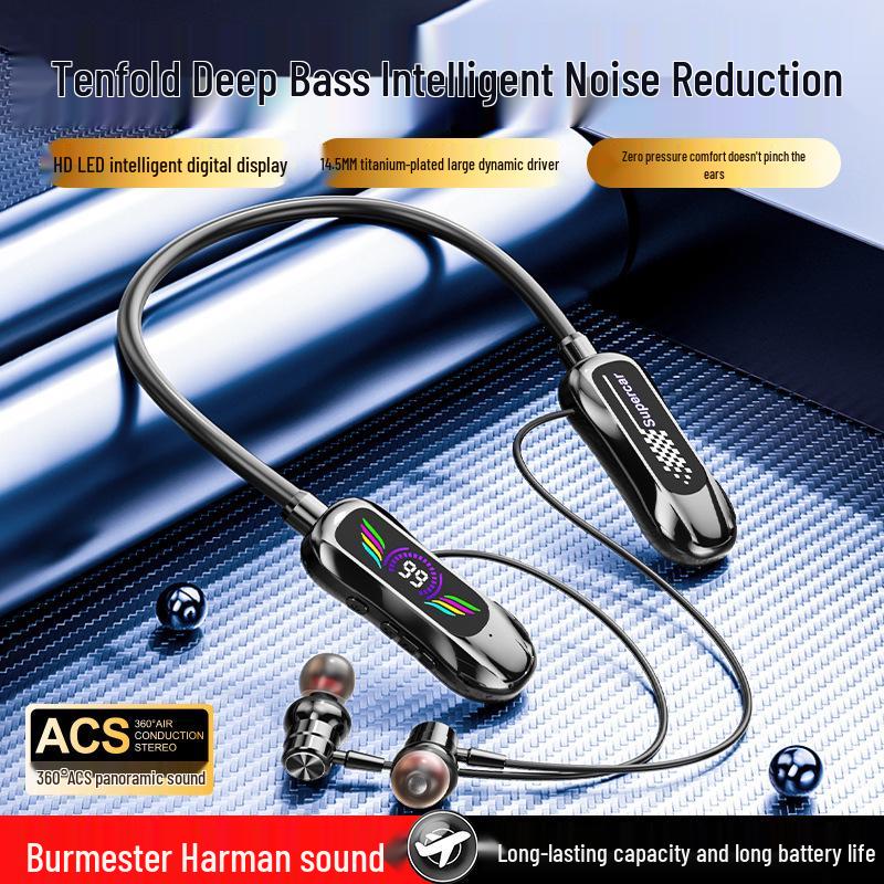 

Cross-Border Neck-Hanging Bluetooth Headset with Voice Changer & Sports Ear-Return Function чорний