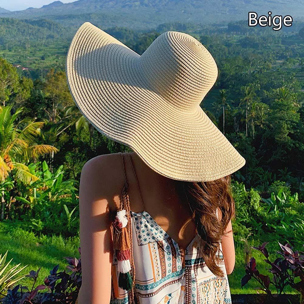 New Large Wide Brim Straw Hat Foldable Uv Protection Sun Hat Straw Breathable Sunshade Cap Outdoor Vacation Travel