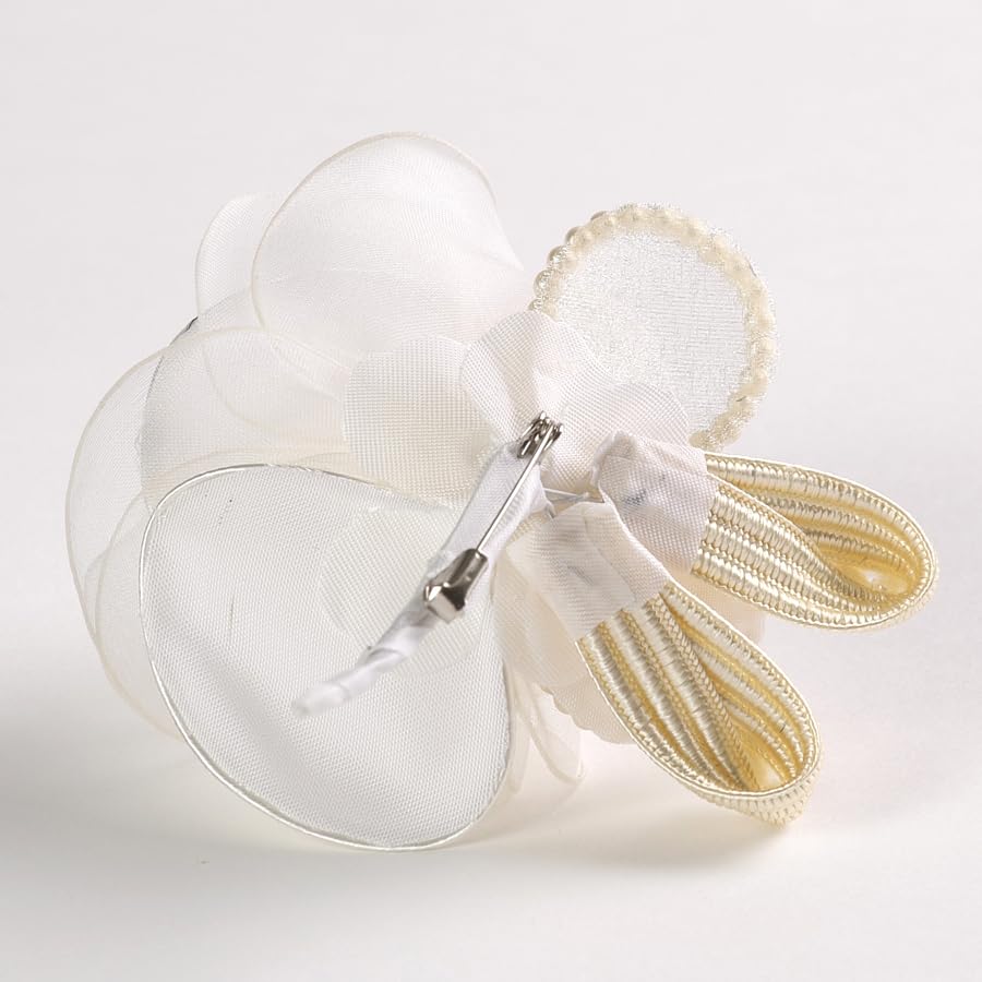 Fabriqué au Japon. Corsage Élégant en Satin x Organza avec Perles, Blanc cassé.