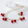 Cherry Pendant Women's Pearls Necklace Jewelry Gift Neck Chain Cherry Pendant Necklace  Women