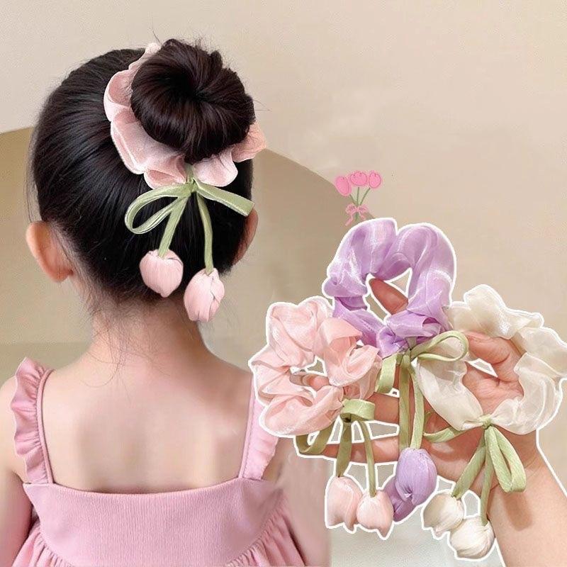 Cute Tulip Flower Large Intestine Scrunchie for Girls Sweet Headband Hair Band Hair Tie Fashion Girls Hair Accessories