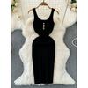 French Style Temperament Knitting Vest Suspender Skirt 2024 Summer Women's Fancy Sleeveless Waist Slim Looking Sheath Dress