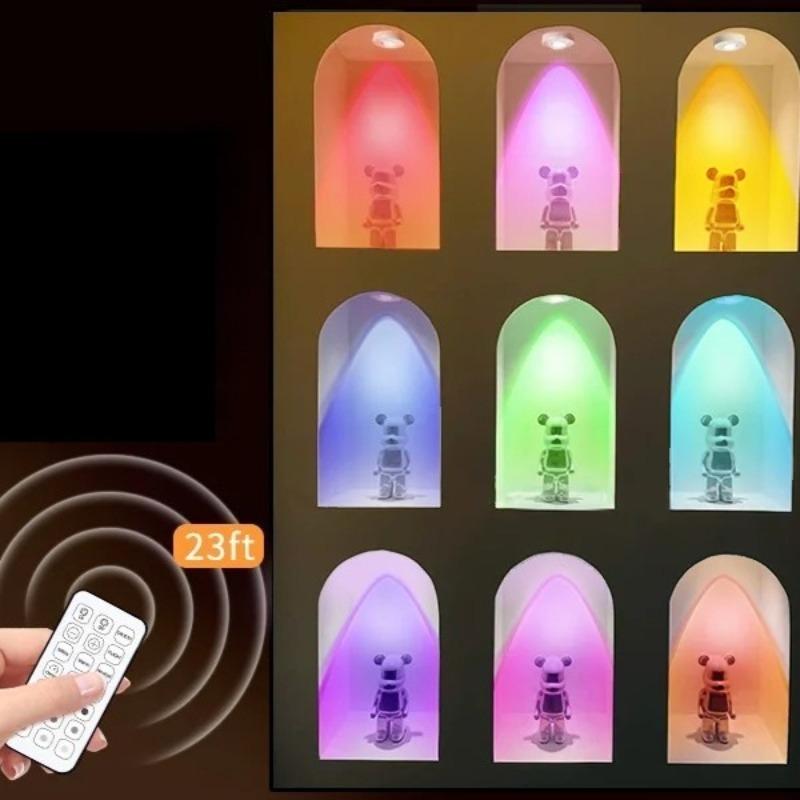 RGB LED Cabinet Light Magnetic Rechargeable Spotlight Remote Control Dimmable Wardrobe Display Case Lamp Type-C Charging