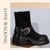 Fashion Long Boots Women Platform Elastic Socks Boots British Wind Show Thin Metal Buckle Ankle Boots 2025 New