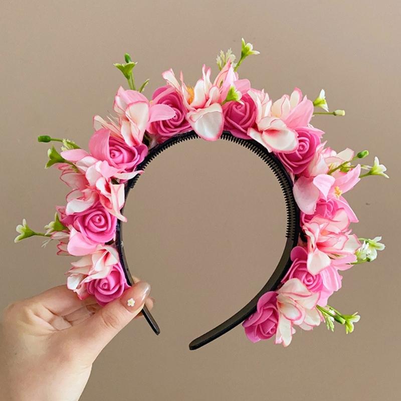 Adjustable Silk Flower Headband Beautiful Flower Hairband Accessory Lovely Flower Embellished Hair Decoration