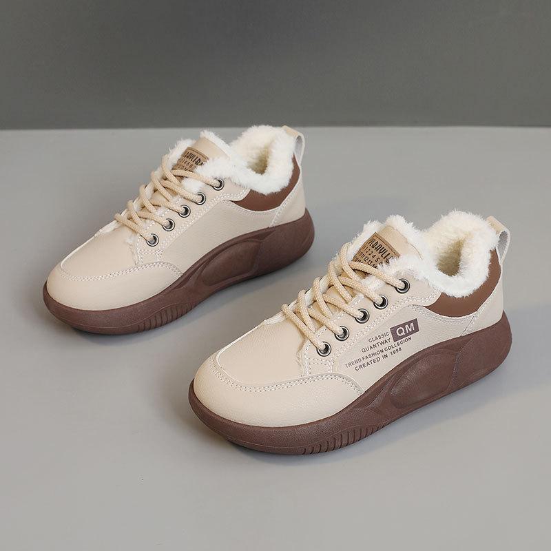XQ neue Herbst- und Winterschuhe mit dicker Sohle, erhöht, farblich abgestimmt, warm, knöchelhoch, aus Samt, schlicht, aus Baumwolle