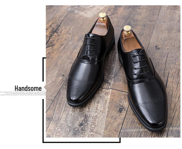 Men's Pointed Toe Leather Shoes - British Retro, Business Casual, Korean Style, Height Increasing, Formal & Wedding.