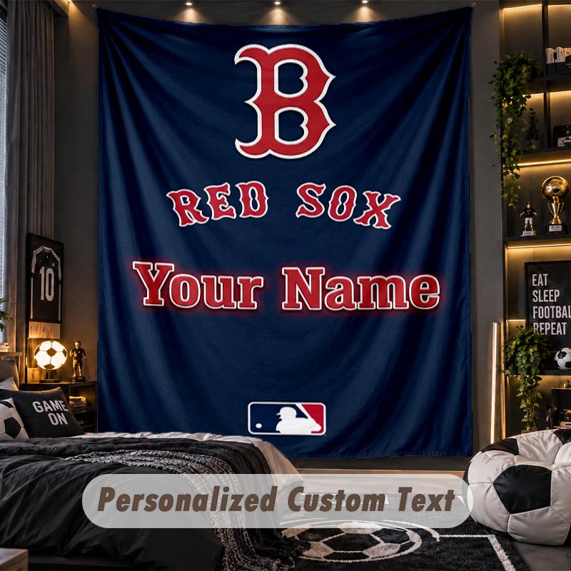 TapestryBoston Red Sox Custom Name Text Personalized Wall Hanging Tapestry Home Wall Decor