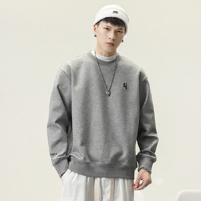 

Мужской американский худи из плотного хлопка с вышивкой - осенний свободный крой, круглый вырез, длинный рукав, повседневный топ. 4XL (200-220 lbs) хизер серый