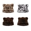 Oversized Kitten Hat with Ear Leopard Print Skiing Hat Furry Hood Cartoon Photo Props Outdoor Head Wrap for Halloween