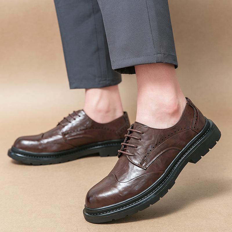 Men's British Style Business Casual Leather Shoes Fashion Trend Retro Lace-up Leather Shoes Groom Wedding Shoes