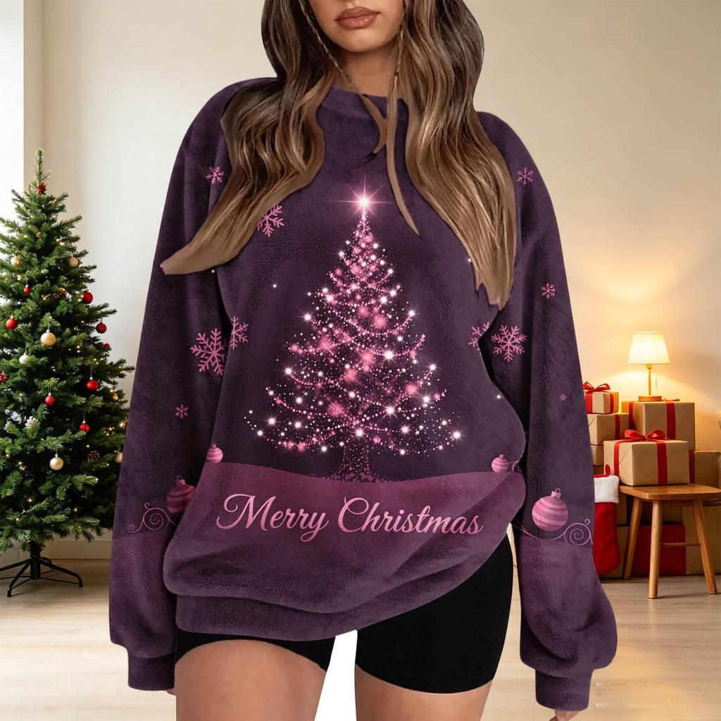 Women's Fashion Flannel Round Neck Printed Long Sleeve Top