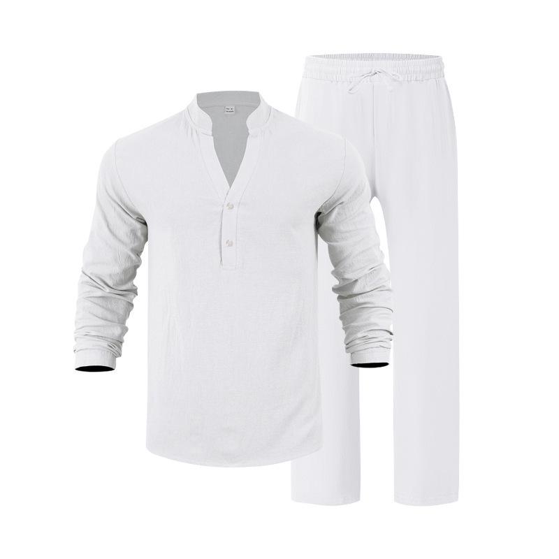 2026 Men's Casual Loose Fit Linen Sports Suit with Long Sleeves