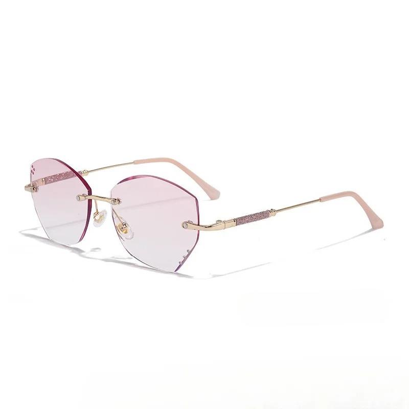 Cut Border Blue Light Reading Glasses Pink Presbyopia Glasses Frameless Women Ultra Light Gradient Purple Diamond Lenses