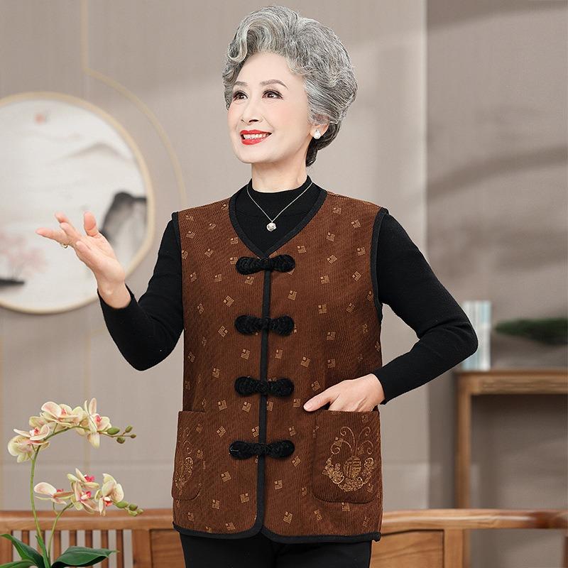 

Женский осенний жилет, новый жилет с пряжкой, осенне-зимний жилет для пожилой женщины 6XL (recommended 160-87.5 kg) кофейный