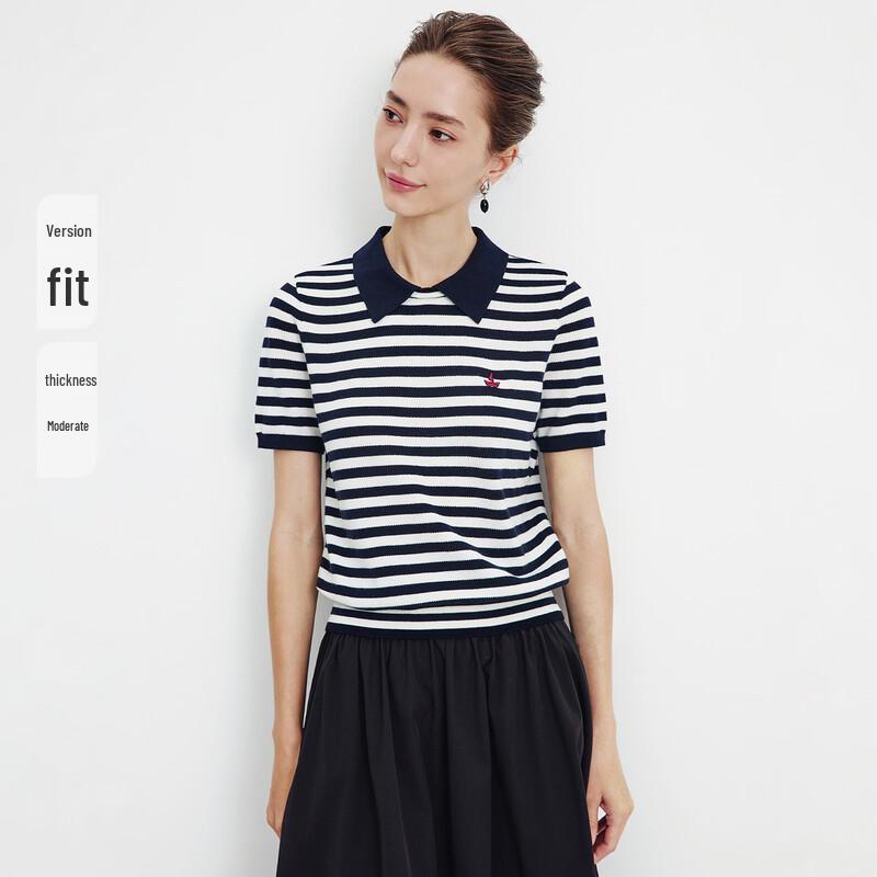 Navigare Women's Striped Short Sleeve Polo Knit Shirt