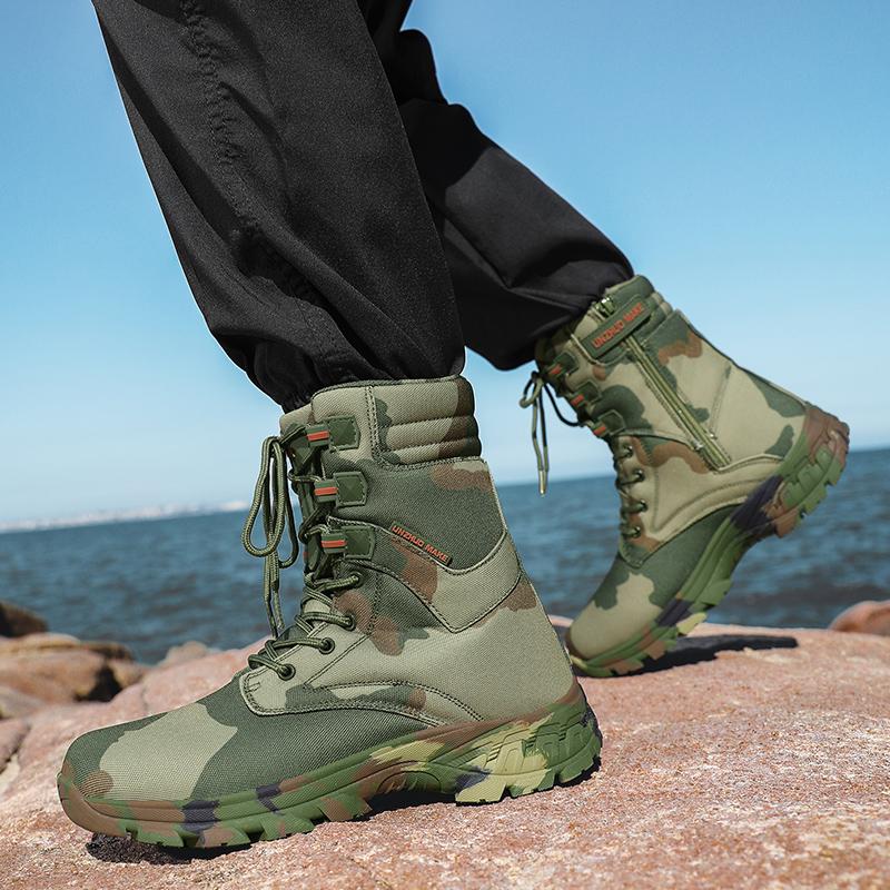 Men's Tactical Desert High Top Boots Retro Style Motorcycle Boots Outdoor Hiking Camping Shoes Comfy Ankle Boots Sized For 39-46