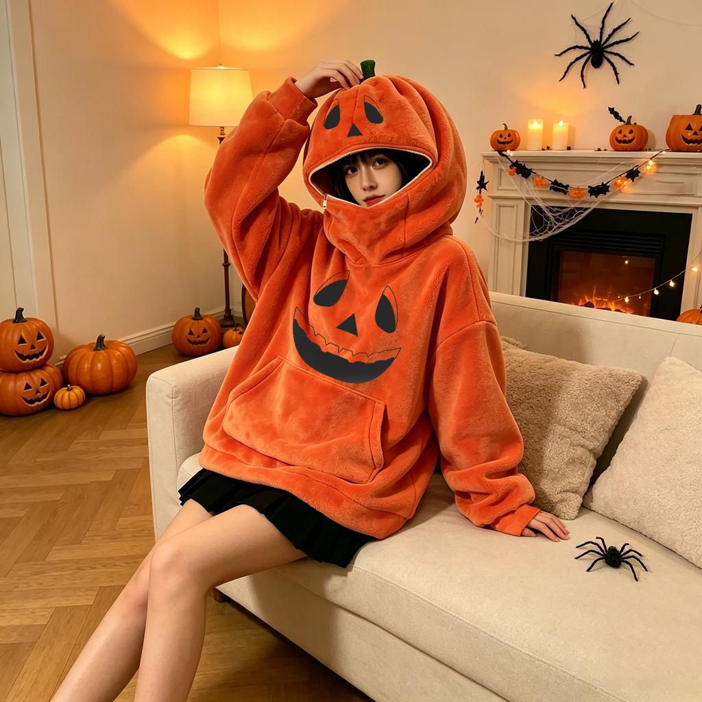 Men's and Women's Matching Halloween Pumpkin-Headed Vintage Sweatshirt