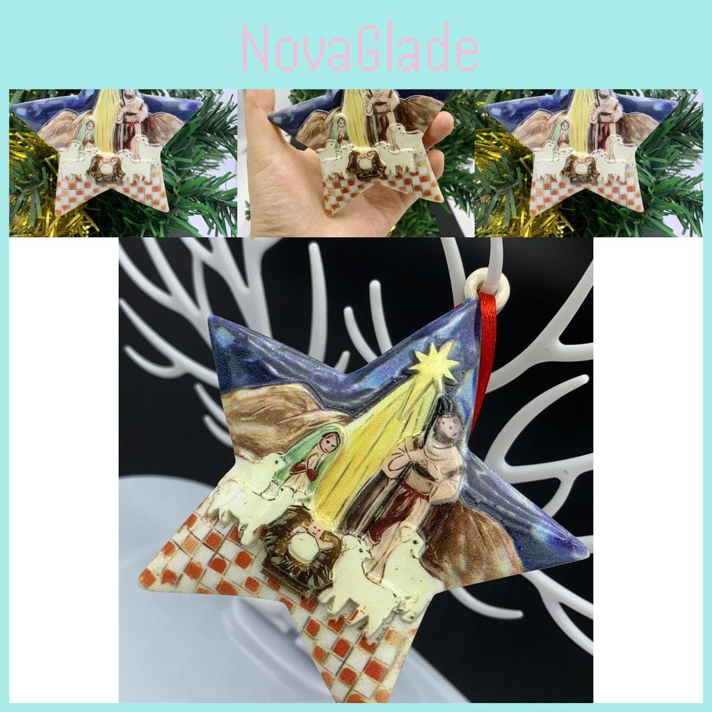 Decorative Resin Five-pointed Star Jesus Nativity Ornament With Four White Sheep Accents