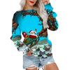 Autumn Winter Fashion Christmas Series Christmas Tree Elk Printed Pocket Round Neck Hoodie