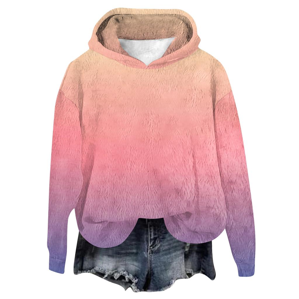 Women's Hooded Long Sleeve Printed Flannel Top Hooded Sweatshirt