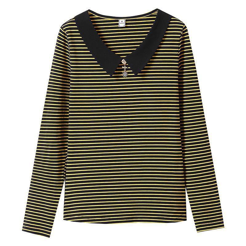 Jaro podzim nové pruhované tričko dámské s dlouhým rukávem korejská košile s volným límcem pro panenky, top M-5XL