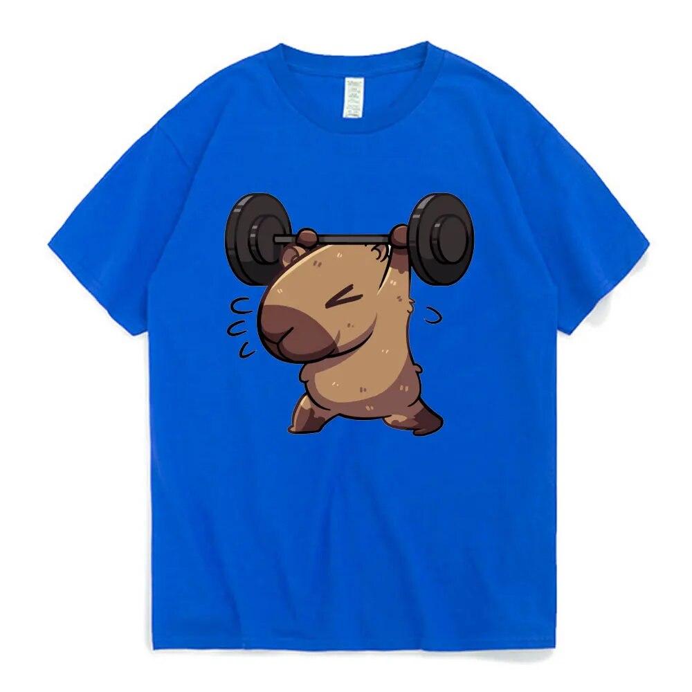 Gym Bro Capybara T Shirt Funny Cartoon Pattern Print T Shirt for Unisex Women Summer Fashion Pure Cotton Short Sleeve Tee Shirt