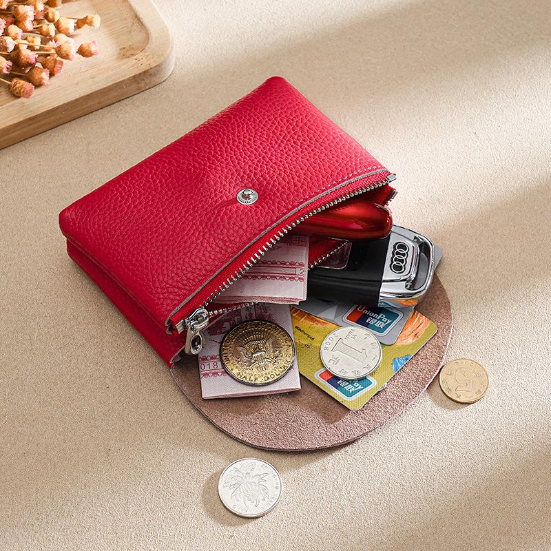 Leather Coin Purse for Women Double Layer Card Holder Mini Wallet Zipper Earphone Key Lipstick Storage Pouch Kids Money Bag Clip