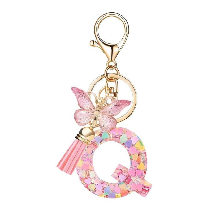 Fashionable Crystal Letter Keychain Sparkling Butterfly Tassels Charm Keyring Ornament for Women Girls Accessories