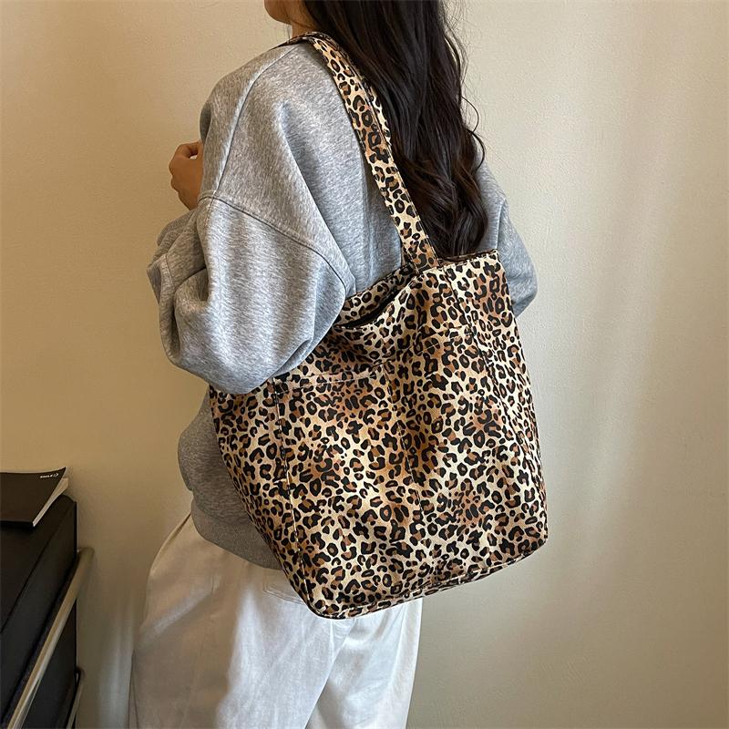 Borsa Tote Stampa Leopardo Grande Capacità Borsa a Spalla Casual Borsa a Mano Quotidiana per Donne