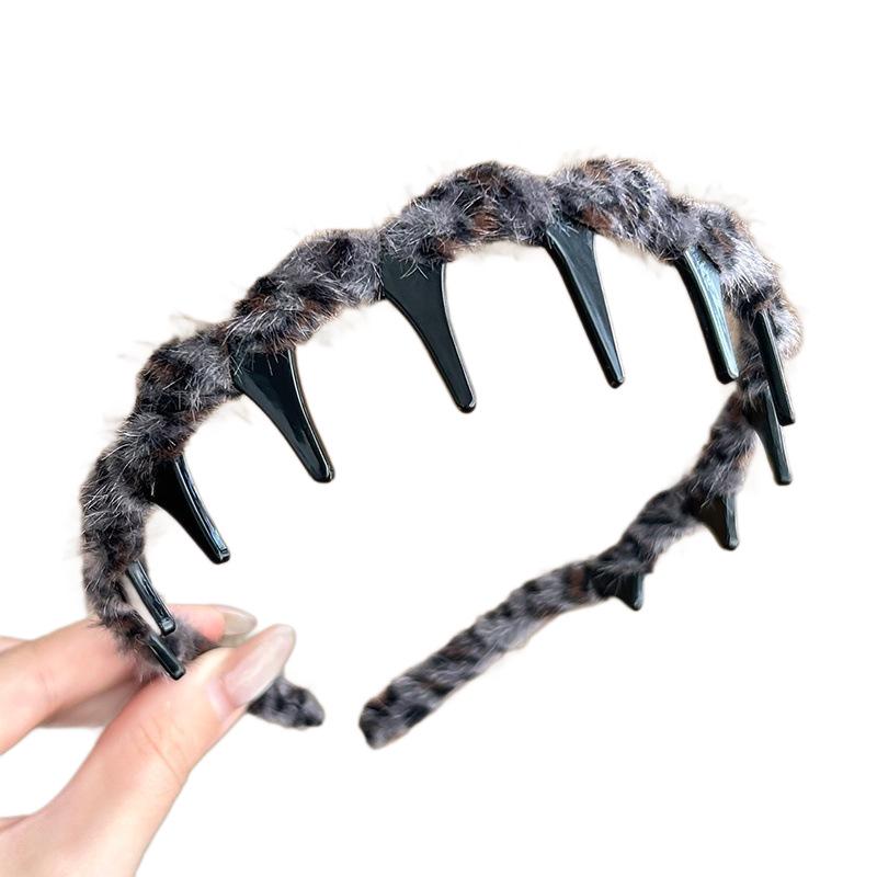 Korean Leopard Print Wave Headband for Women - High Crown Fluffy Hair Clip & Face Wash Accessory