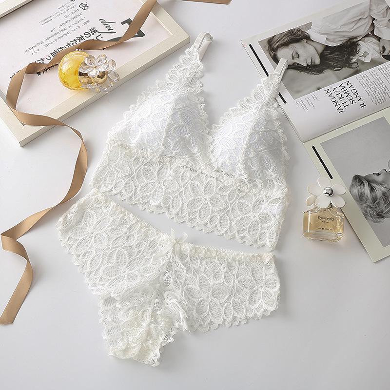 2021 Summer French Lace Trim Tank Style Molded Cup Women's Underwear Set