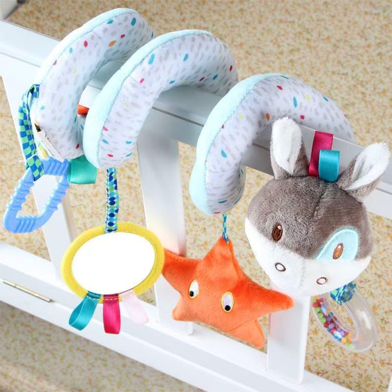 

Baby Elephant Bed Wrap with Bell & Mirror Toy, Ages 0-1: Animal-Themed Pendant for Car Seat & Crib