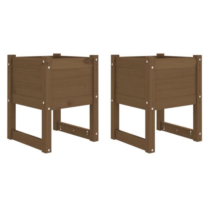 822114 vidaXL Planters 2 Pcs Honey Brown 40x40x52.5 Cm Solid Pine Wood