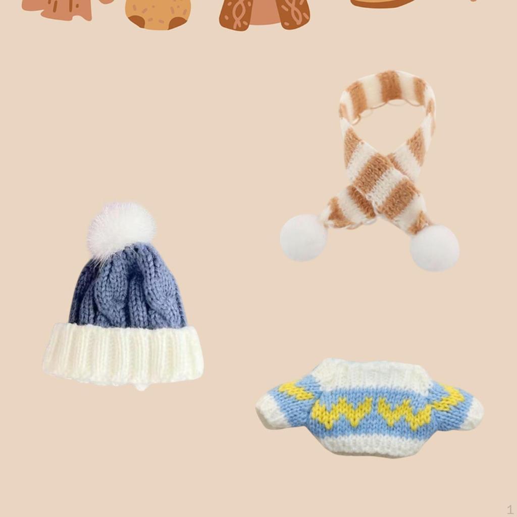 3er Pack Puppenpullover und Mütze Schal für 17cm Puppen, Tolle Feiern